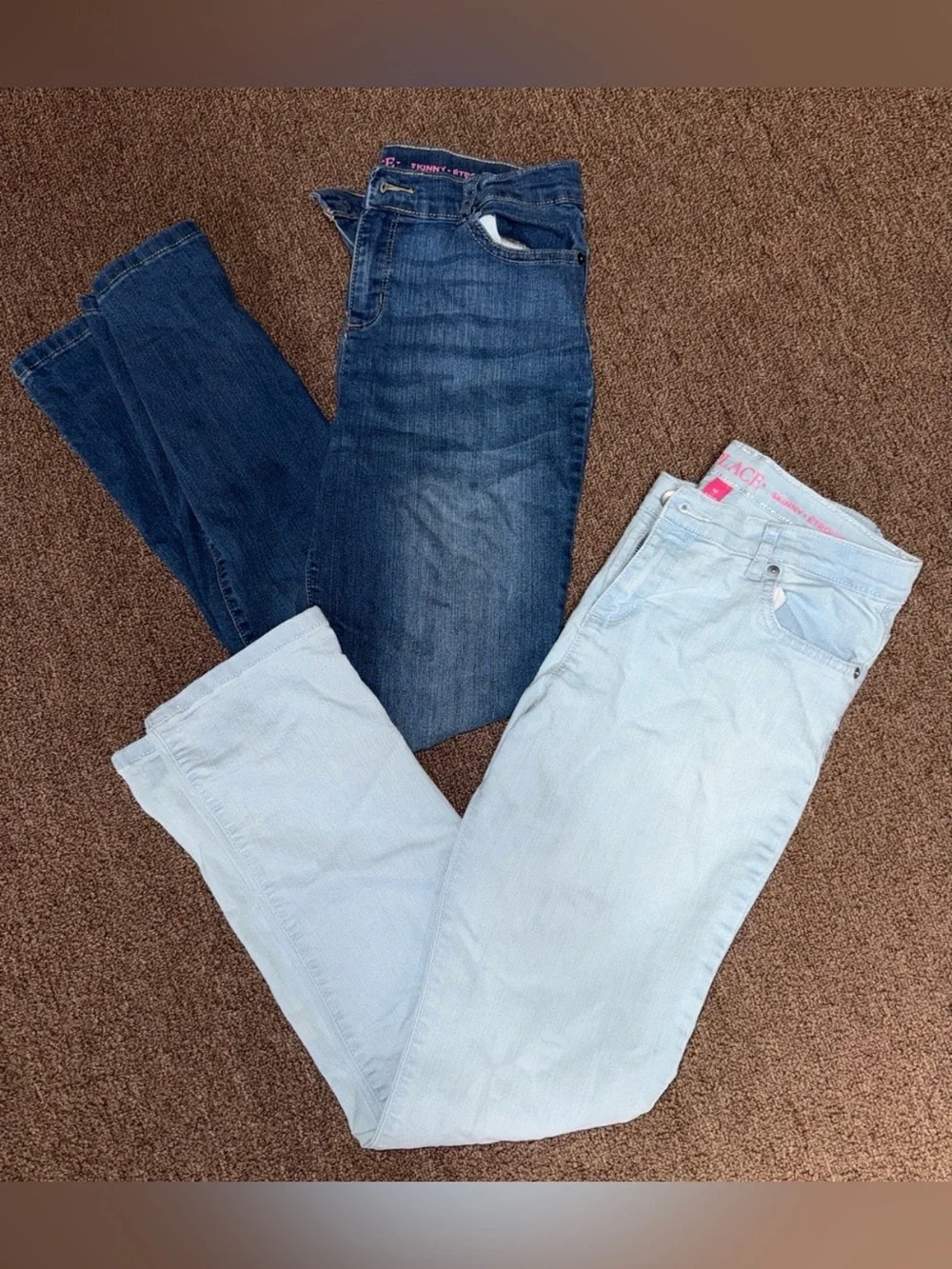 Children’s Place Girl’s Adjustable Waist Skinny Jeans in Light & Dark Blue Wash
